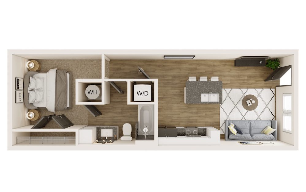 A0A - Studio floorplan layout with 1 bath and 546 square feet.