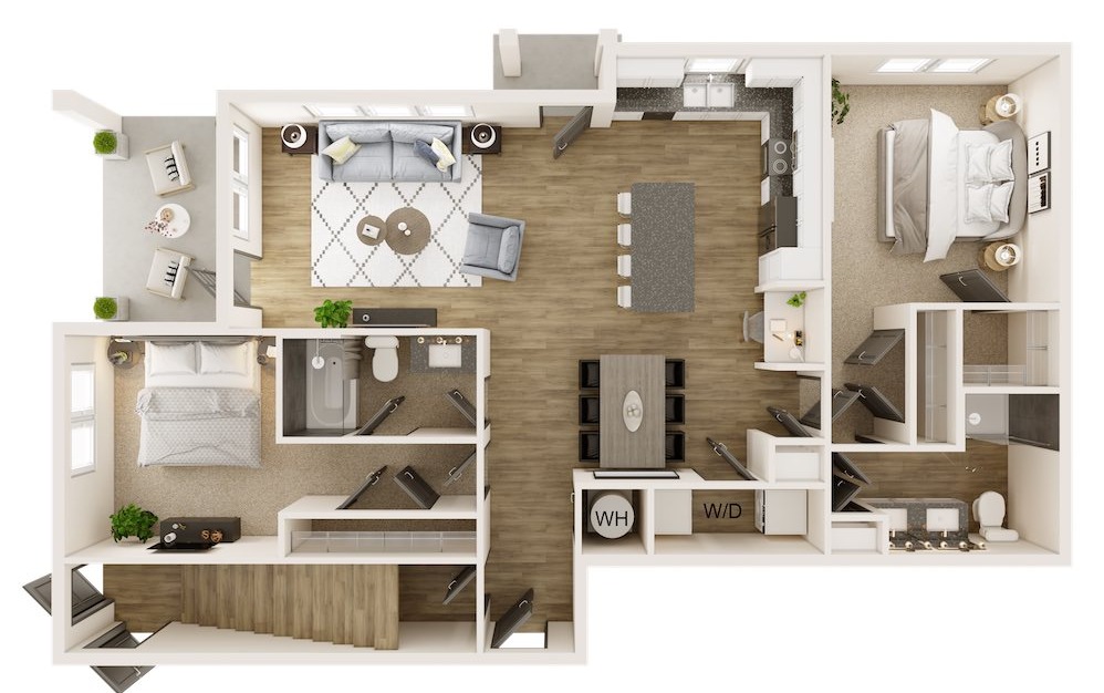 B2L - 2 bedroom floorplan layout with 2 baths and 1272 square feet.