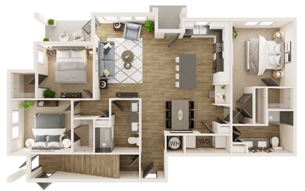 C1L - 3 bedroom floorplan layout with 2 baths and 1445 square feet.